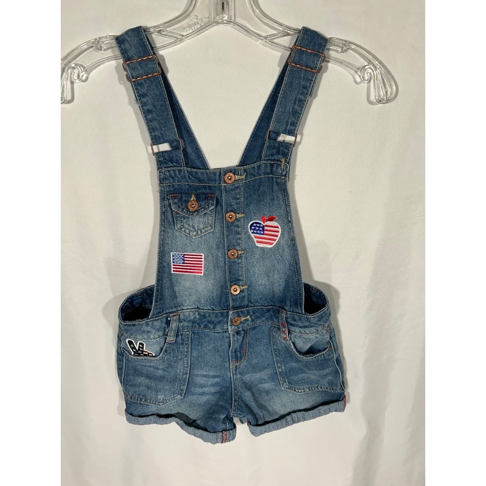 Lei Overall Shorts Girls Medium Patriotic Adjustable American Flag Peace
